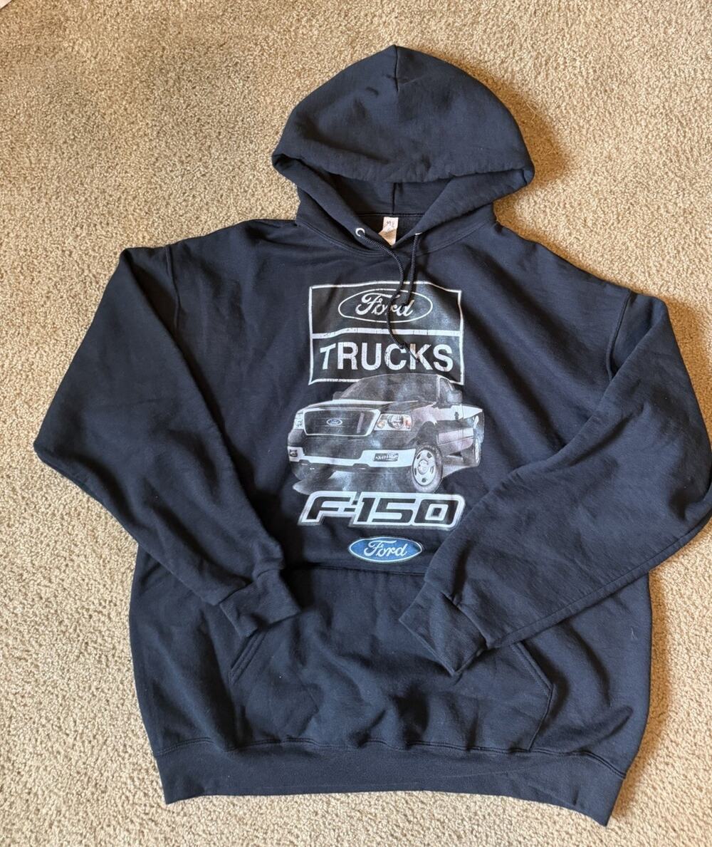 Ford Trucks F-150 Black Graphic Hoodie Sweatshirt Jerzees NuBlend Mens Size XL